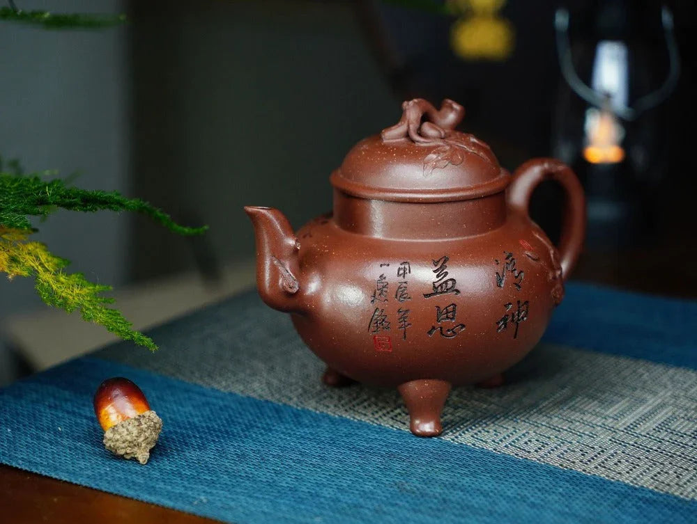 Full Handmade Yixing Zisha Teapot [Sanzu Dingli Pot] (Di Cao Qing - 290ml) - YIQIN TEA HOUSE | yiqinteahouse.com | 200-300ml, full handmade zisha teapot, teapot, teaware