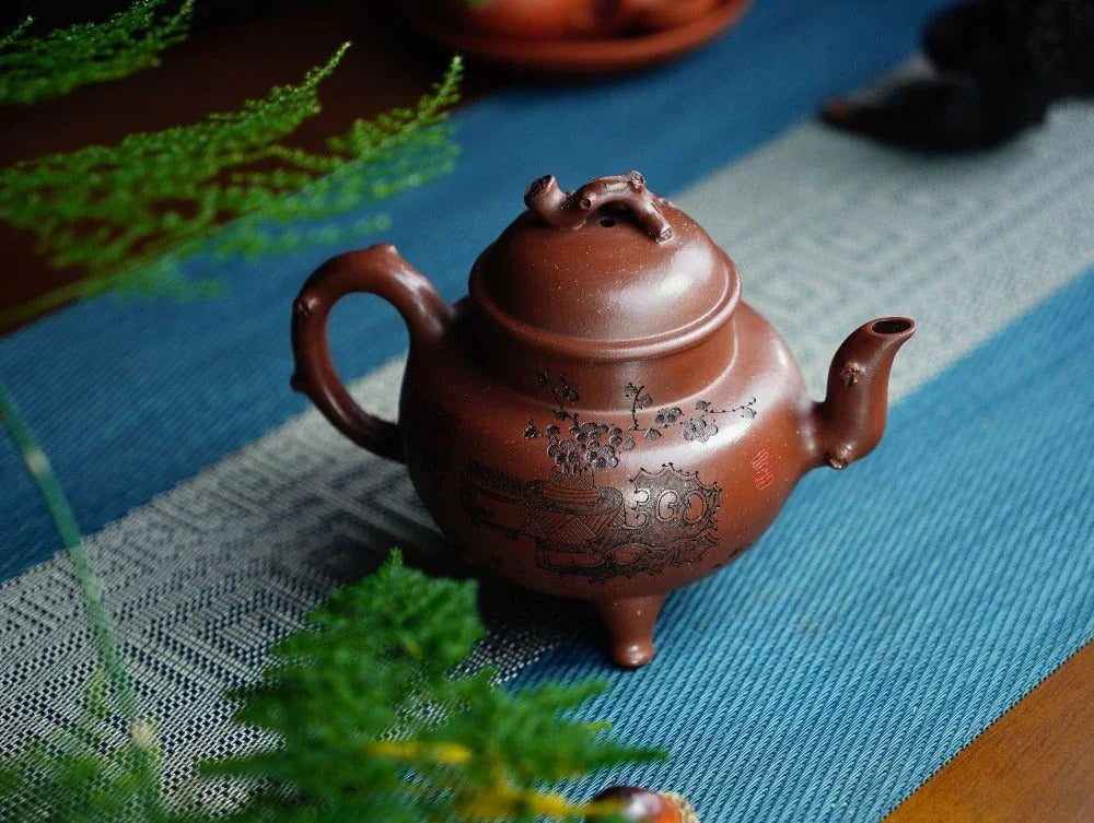 Full Handmade Yixing Zisha Teapot [Sanzu Dingli Pot] (Di Cao Qing - 290ml) - YIQIN TEA HOUSE | yiqinteahouse.com | 200-300ml, full handmade zisha teapot, teapot, teaware