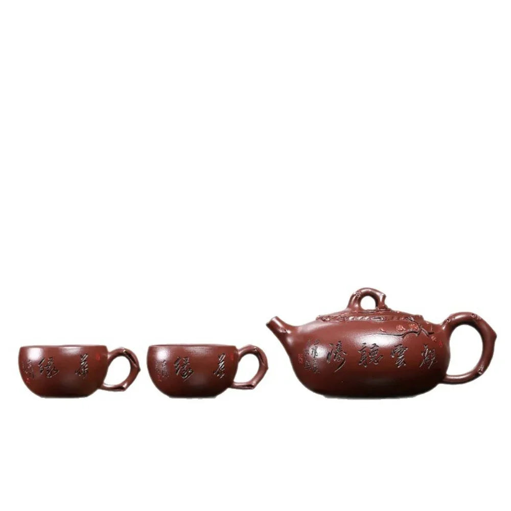 Full Handmade Yixing Zisha Teapot Set [Guan Yun Ting Tao] (Di Cao Qing - 300ml)