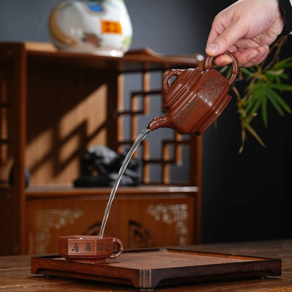 full-handmade-yixing-zisha-teapot-set-liufang-zhu-gu-pot-di-cao-qing-300ml-yiqin-tea-house-yiqinteahouse-com-5 - YIQIN TEA HOUSE 一沁茶舍 yiqinteahouse.com