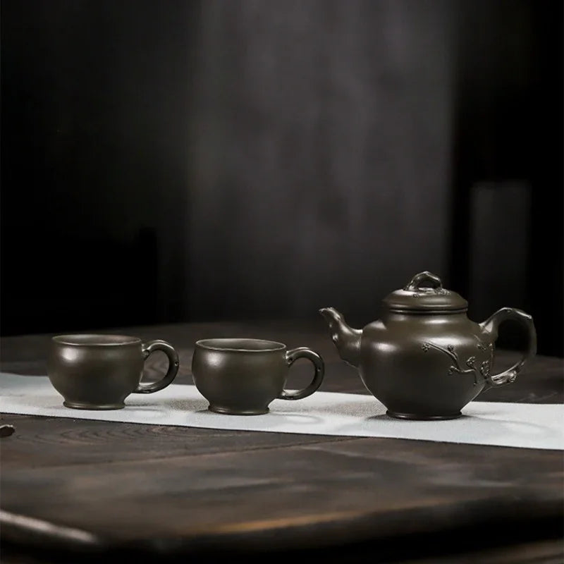 Full Handmade Yixing Zisha Teapot Set [Mei Bao Chun] (Feicui Qing Zi Ni - 320ml) - YIQIN TEA HOUSE | yiqinteahouse.com | >300ml, full handmade zisha teapot, teapot, teaware, teaware set