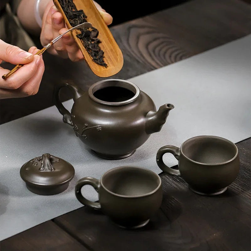 Full Handmade Yixing Zisha Teapot Set [Mei Bao Chun] (Feicui Qing Zi Ni - 320ml) - YIQIN TEA HOUSE | yiqinteahouse.com | >300ml, full handmade zisha teapot, teapot, teaware, teaware set