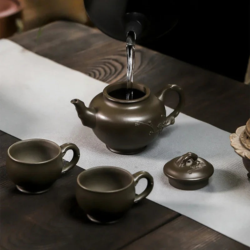 Full Handmade Yixing Zisha Teapot Set [Mei Bao Chun] (Feicui Qing Zi Ni - 320ml) - YIQIN TEA HOUSE | yiqinteahouse.com | >300ml, full handmade zisha teapot, teapot, teaware, teaware set