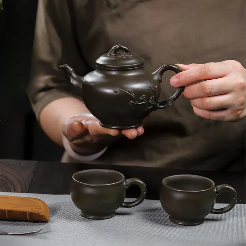 Full Handmade Yixing Zisha Teapot Set [Mei Bao Chun] (Feicui Qing Zi Ni - 320ml) - YIQIN TEA HOUSE | yiqinteahouse.com | >300ml, full handmade zisha teapot, teapot, teaware, teaware set