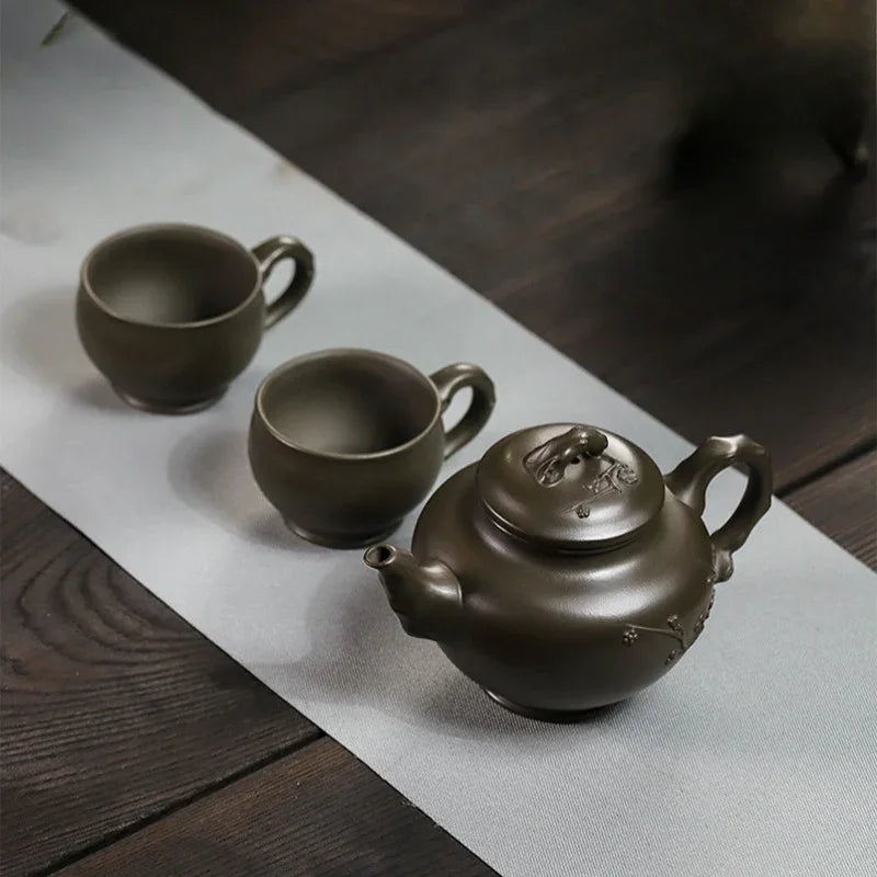 Full Handmade Yixing Zisha Teapot Set [Mei Bao Chun] (Feicui Qing Zi Ni - 320ml) - YIQIN TEA HOUSE | yiqinteahouse.com | >300ml, full handmade zisha teapot, teapot, teaware, teaware set