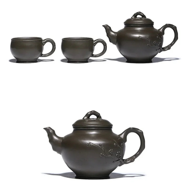 Full Handmade Yixing Zisha Teapot Set [Mei Bao Chun] (Feicui Qing Zi Ni - 320ml) - YIQIN TEA HOUSE | yiqinteahouse.com | >300ml, full handmade zisha teapot, teapot, teaware, teaware set