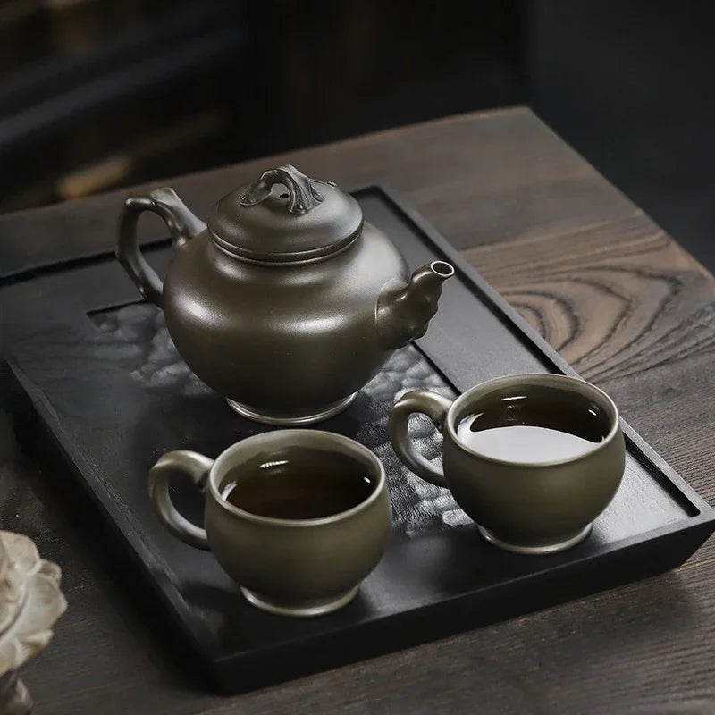 Full Handmade Yixing Zisha Teapot Set [Mei Bao Chun] (Feicui Qing Zi Ni - 320ml) - YIQIN TEA HOUSE | yiqinteahouse.com | >300ml, full handmade zisha teapot, teapot, teaware, teaware set