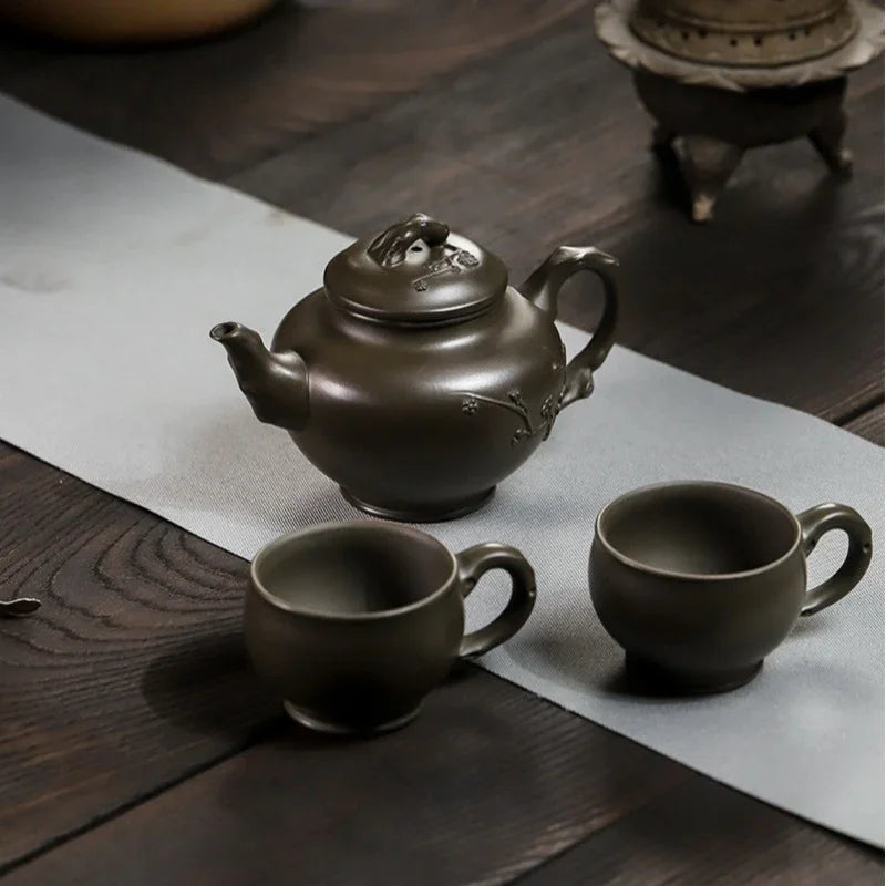 Full Handmade Yixing Zisha Teapot Set [Mei Bao Chun] (Feicui Qing Zi Ni - 320ml) - YIQIN TEA HOUSE | yiqinteahouse.com | >300ml, full handmade zisha teapot, teapot, teaware, teaware set