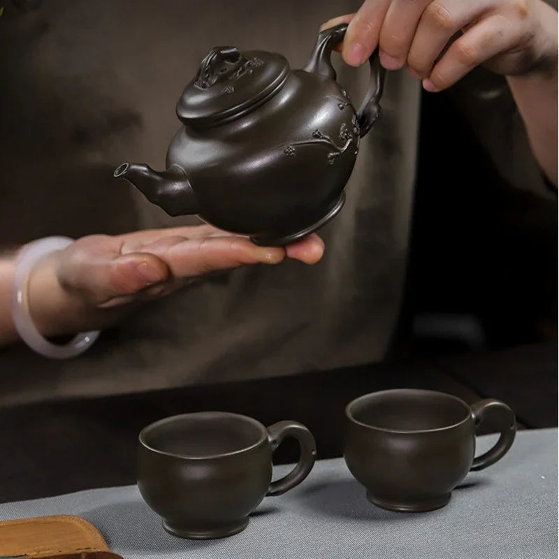 Full Handmade Yixing Zisha Teapot Set [Mei Bao Chun] (Feicui Qing Zi Ni - 320ml) - YIQIN TEA HOUSE | yiqinteahouse.com | >300ml, full handmade zisha teapot, teapot, teaware, teaware set