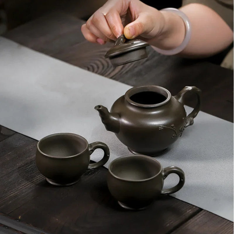 Full Handmade Yixing Zisha Teapot Set [Mei Bao Chun] (Feicui Qing Zi Ni - 320ml) - YIQIN TEA HOUSE | yiqinteahouse.com | >300ml, full handmade zisha teapot, teapot, teaware, teaware set