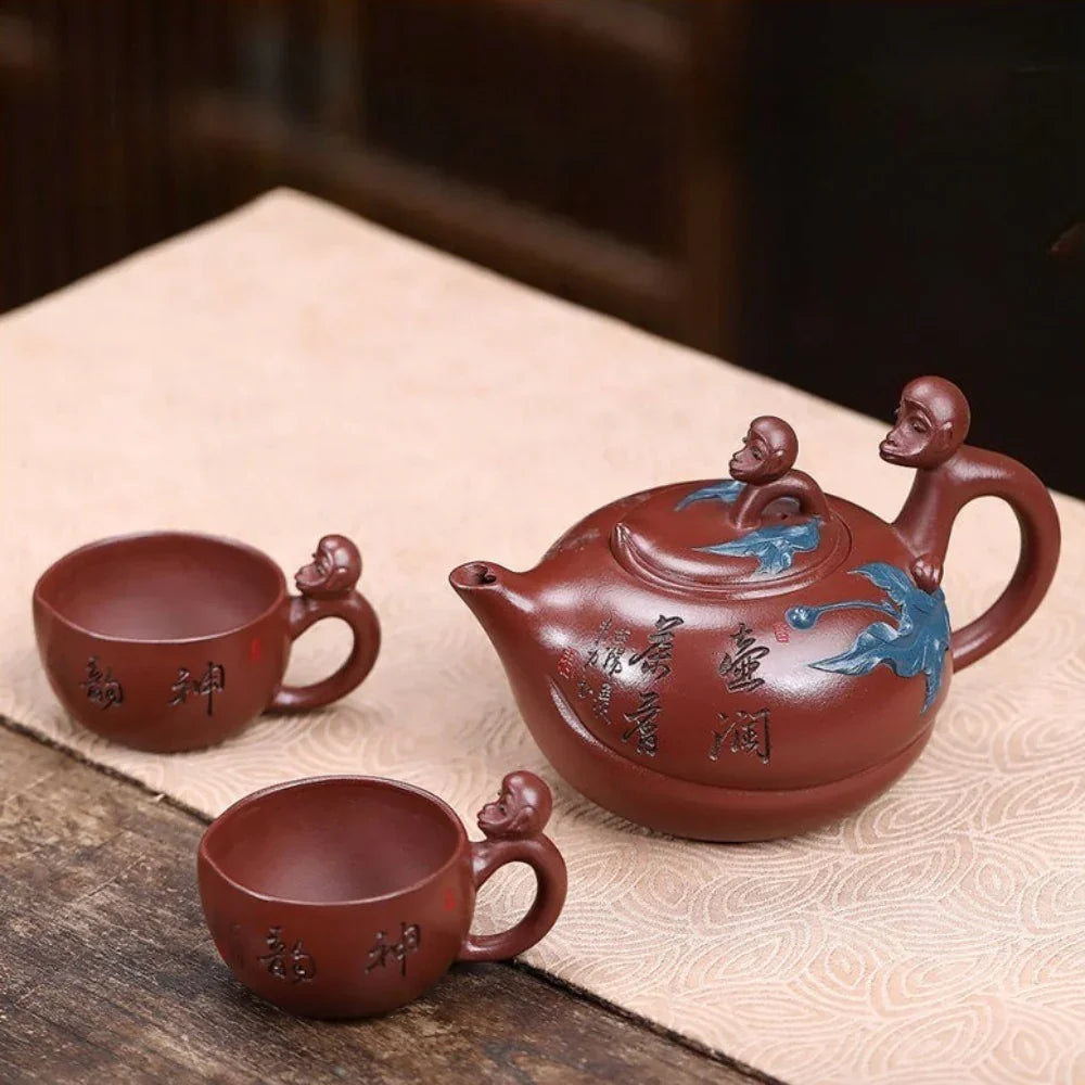 Set Teko Zisha Yixing Buatan Tangan Sepenuhnya [Ibu dan Anak] (Di Cao Qing - 300ml)