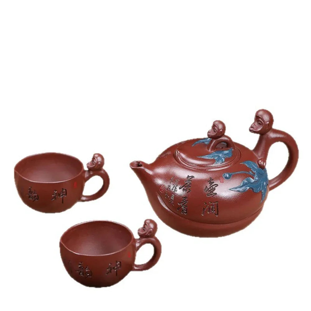 Set Teko Zisha Yixing Buatan Tangan Sepenuhnya [Ibu dan Anak] (Di Cao Qing - 300ml)