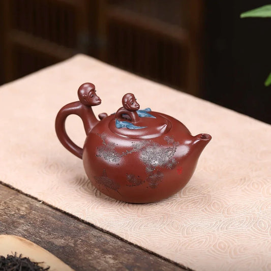 Full Handmade Yixing Zisha Teapot Set [Mother and Son] (Di Cao Qing - 300ml)