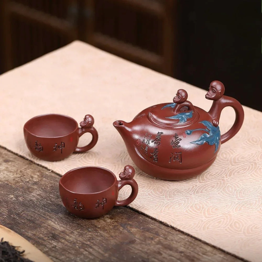 Set Teko Zisha Yixing Buatan Tangan Sepenuhnya [Ibu dan Anak] (Di Cao Qing - 300ml)
