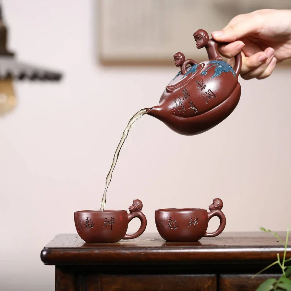 Set Teko Zisha Yixing Buatan Tangan Sepenuhnya [Ibu dan Anak] (Di Cao Qing - 300ml)