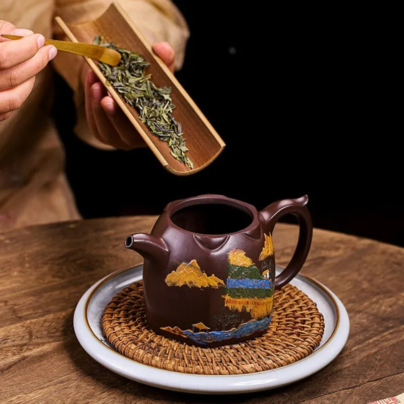 Full Handmade Yixing Zisha Teapot [Shanshui Qin Quan] (Lao Zi Ni - 420ml) - YIQIN TEA HOUSE | yiqinteahouse.com | >300ml, full handmade zisha teapot, new arrival, teapot, teaware