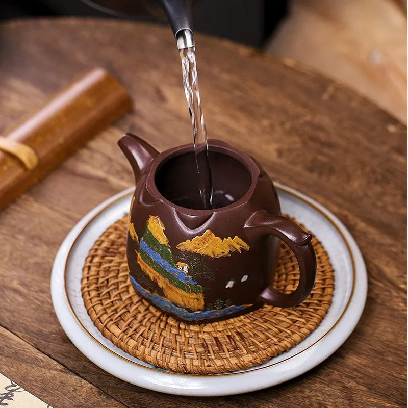 Full Handmade Yixing Zisha Teapot [Shanshui Qin Quan] (Lao Zi Ni - 420ml) - YIQIN TEA HOUSE | yiqinteahouse.com | >300ml, full handmade zisha teapot, new arrival, teapot, teaware