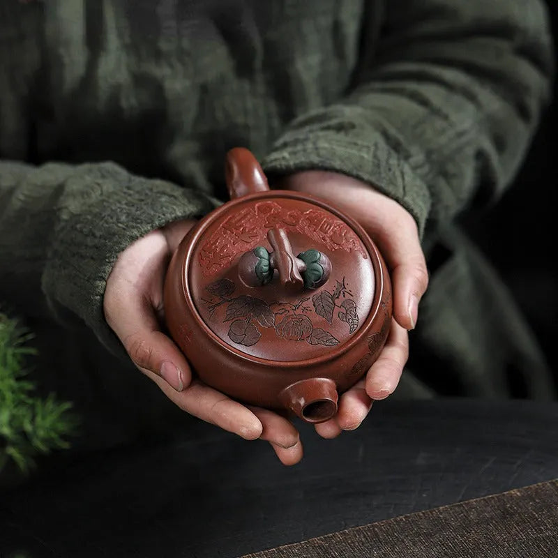 Full Handmade Yixing Zisha Teapot [Shi Shi Ruyi] (Di Cao Qing - 200ml) - YIQIN TEA HOUSE | yiqinteahouse.com | 200-300ml, full handmade zisha teapot, new arrival, teapot, teaware