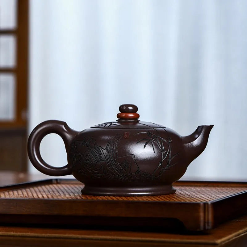 Full Handmade Yixing Zisha Teapot [Shilai Yun Zhuan] (Zi Jia Ni - 380ml) - YIQIN TEA HOUSE | yiqinteahouse.com | >300ml, full handmade zisha teapot, new arrival, teapot, teaware