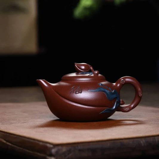 Teko Yixing Zisha Buatan Tangan Sepenuhnya [Shou Tao Pot] (Di Cao Qing - 310ml)