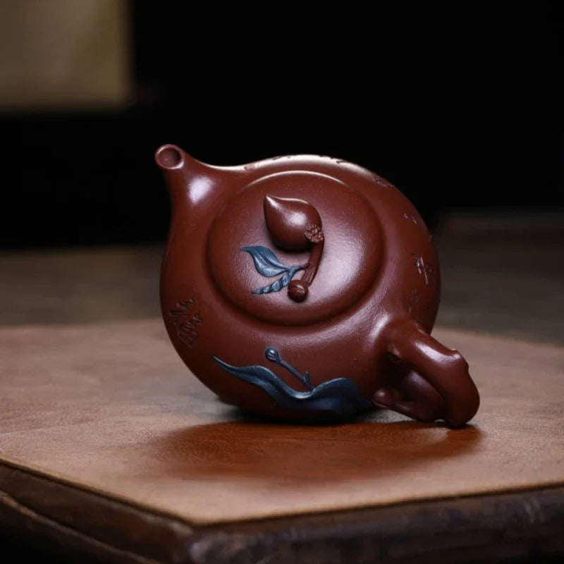 Teko Yixing Zisha Buatan Tangan Sepenuhnya [Shou Tao Pot] (Di Cao Qing - 310ml)