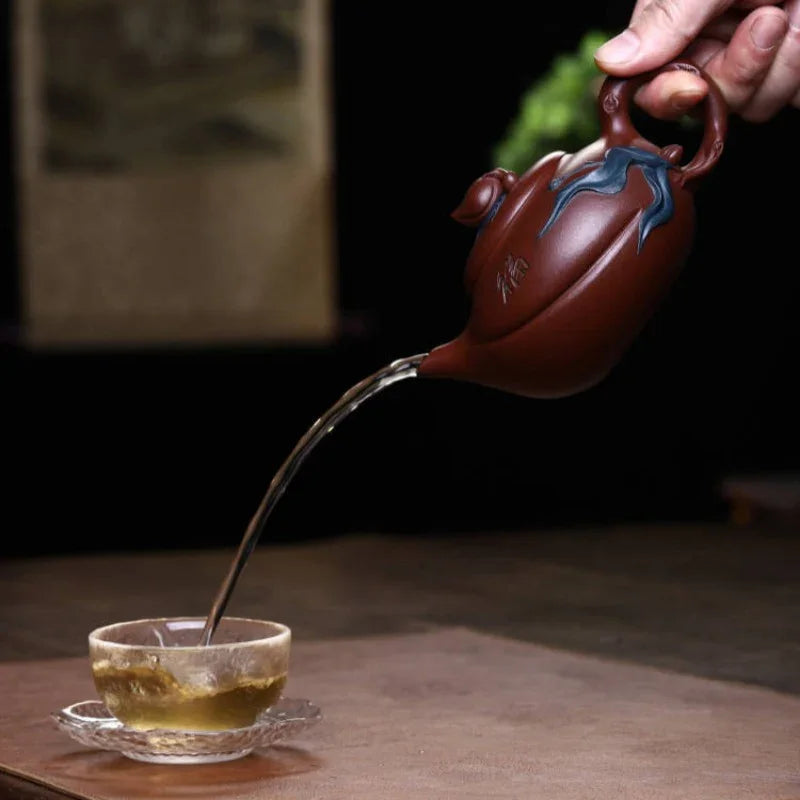 Teko Yixing Zisha Buatan Tangan Sepenuhnya [Shou Tao Pot] (Di Cao Qing - 310ml)