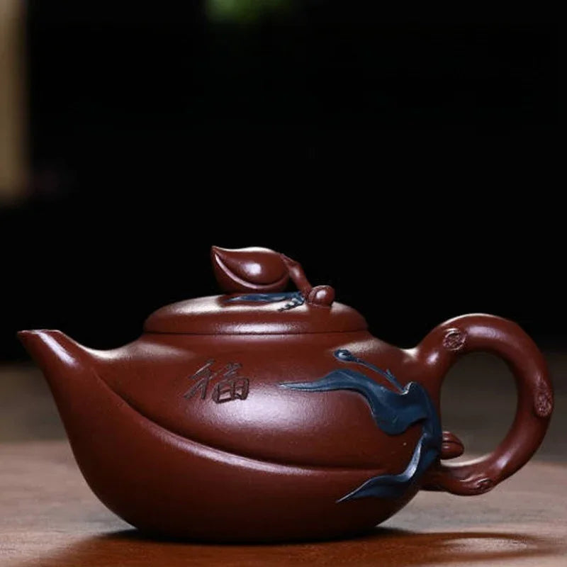 Teko Yixing Zisha Buatan Tangan Sepenuhnya [Shou Tao Pot] (Di Cao Qing - 310ml)