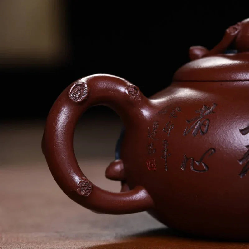 Teko Yixing Zisha Buatan Tangan Sepenuhnya [Shou Tao Pot] (Di Cao Qing - 310ml)