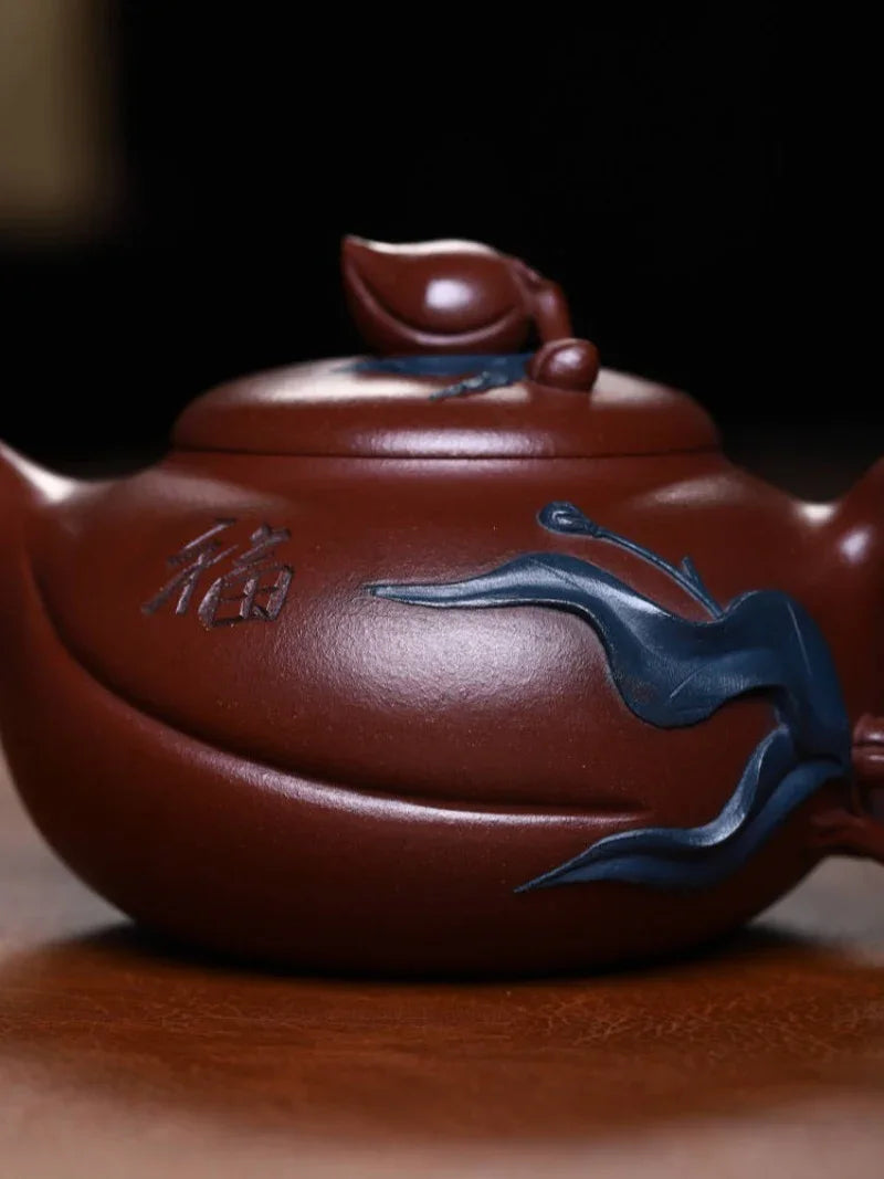Teko Yixing Zisha Buatan Tangan Sepenuhnya [Shou Tao Pot] (Di Cao Qing - 310ml)