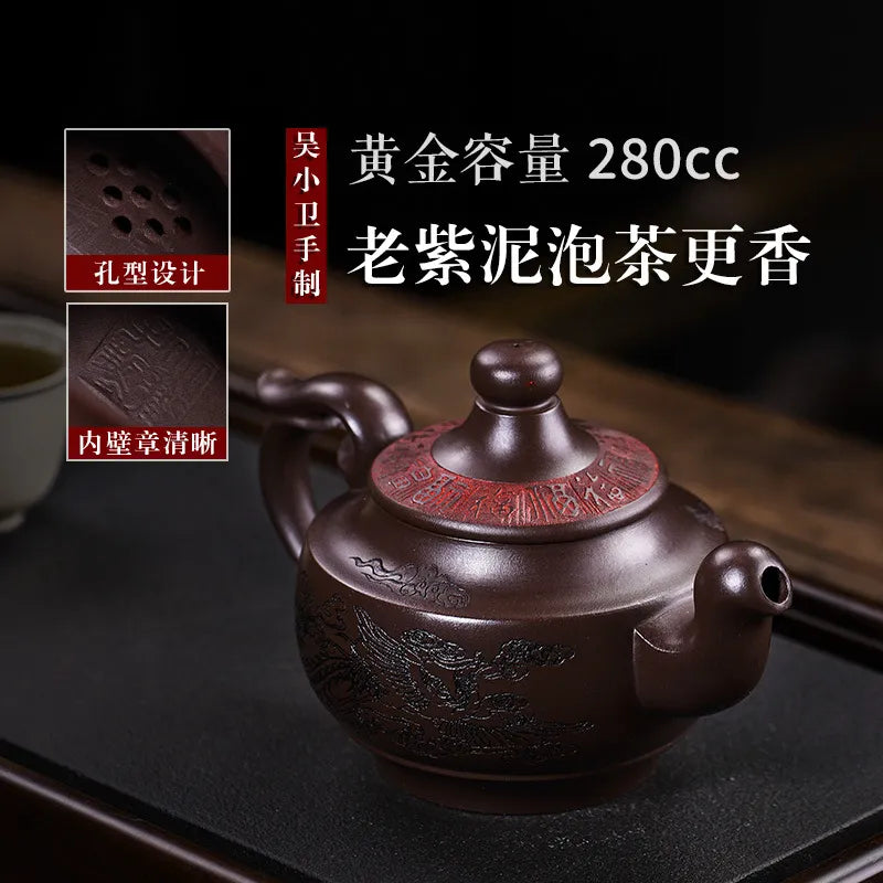 Full Handmade Yixing Zisha Teapot [Shuang Feng Ci Fu] (Lao Zi Ni - 280ml) - YIQIN TEA HOUSE | yiqinteahouse.com | 200-300ml, full handmade zisha teapot, new arrival, teapot, teaware