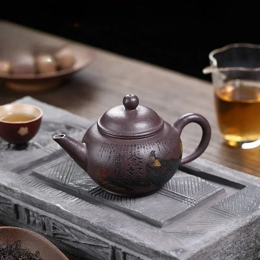 全手工宜兴紫砂茶壶 [水平怀古] (30目天青紫泥 - 260ml)