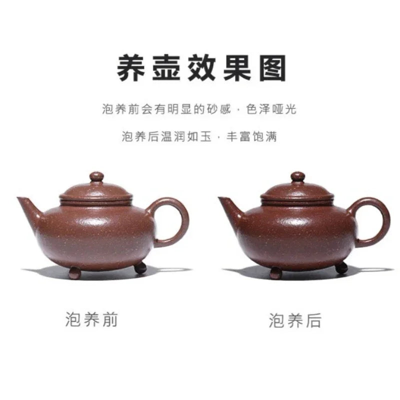Teko Zisha Yixing Buatan Tangan Sepenuhnya [Shui Ping Tripod] (Tao Hua Ni - 210ml)