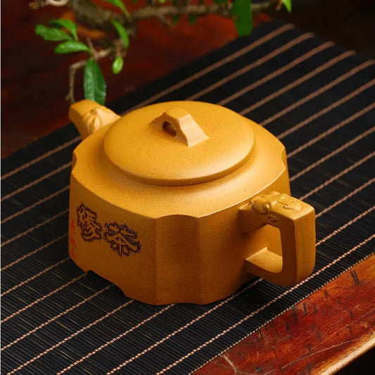 Full Handmade Yixing Zisha Teapot [Sifang Cha Yuan] (Huangjin Duan Ni - 300ml) - YIQIN TEA HOUSE | yiqinteahouse.com | >300ml, full handmade zisha teapot, new arrival, teapot, teaware