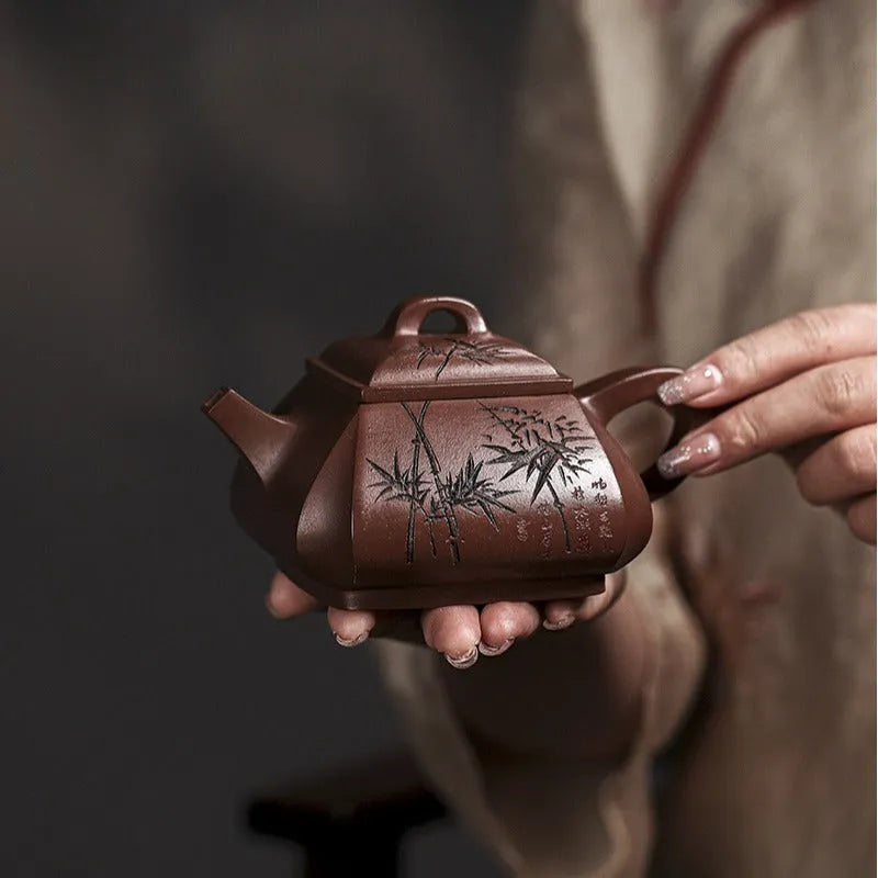 Full Handmade Yixing Zisha Teapot [Sifang Cui Zhu] (Gu Zi Ni - 300ml) - YIQIN TEA HOUSE | yiqinteahouse.com | 200-300ml, full handmade zisha teapot, teapot, teaware