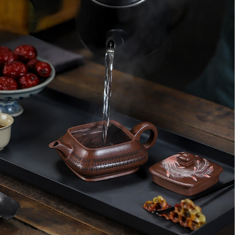 Full Handmade Yixing Zisha Teapot [Sifang Jin Feng] (Ziyu Jin Sha - 280ml) - YIQIN TEA HOUSE | yiqinteahouse.com | 200-300ml, full handmade zisha teapot, new arrival, teapot, teaware