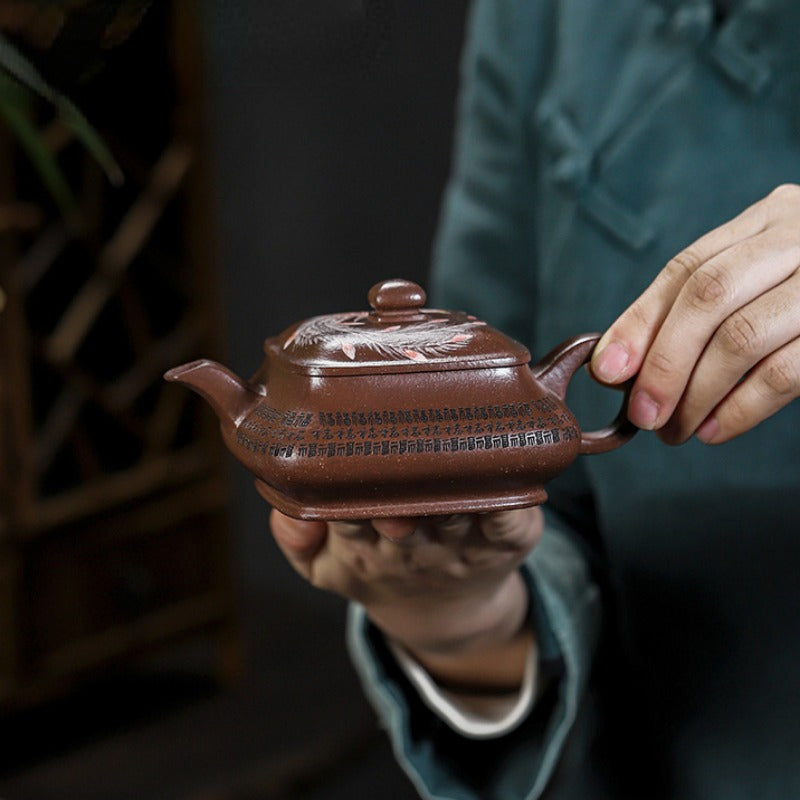 Full Handmade Yixing Zisha Teapot [Sifang Jin Feng] (Ziyu Jin Sha - 280ml) - YIQIN TEA HOUSE | yiqinteahouse.com | 200-300ml, full handmade zisha teapot, new arrival, teapot, teaware