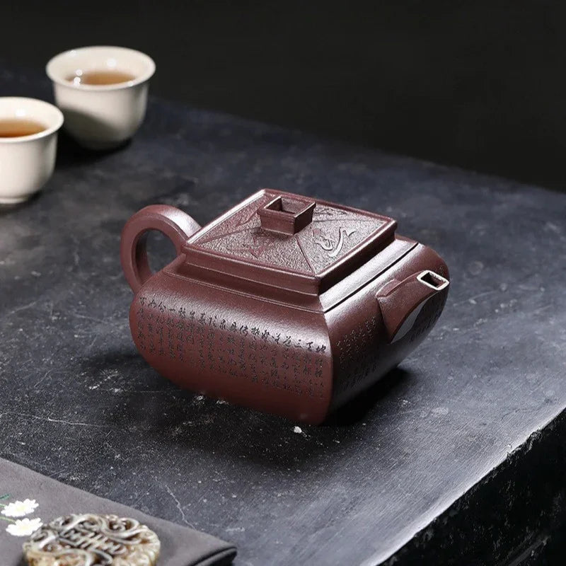 Théière Yixing Zisha entièrement faite à la main [Sifang Jun Zheng] (Tian Qing Zi Ni - 500 ml)