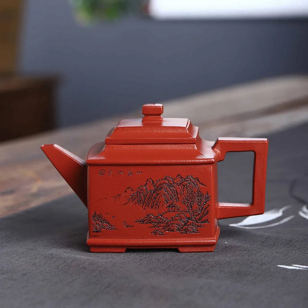 Full Handmade Yixing Zisha Teapot [Sifang Pot] (Zhu Ni - 240ml) - YIQIN TEA HOUSE | yiqinteahouse.com | 200-300ml, full handmade zisha teapot, new arrival, teapot, teaware