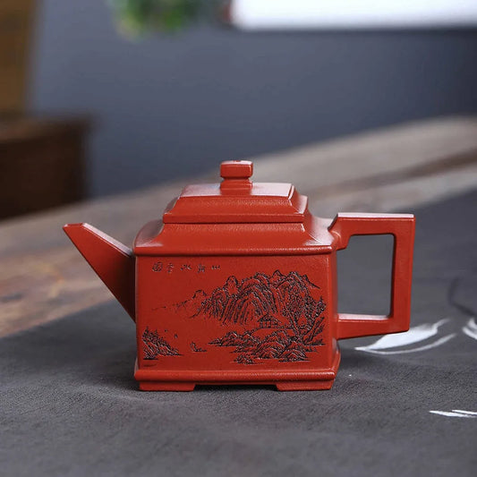 Full Handmade Yixing Zisha Teapot [Sifang Pot] (Zhu Ni - 240ml) - YIQIN TEA HOUSE | yiqinteahouse.com | 200-300ml, full handmade zisha teapot, new arrival, teapot, teaware