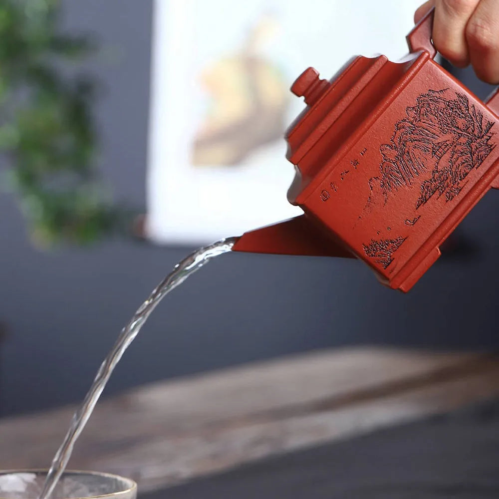 Full Handmade Yixing Zisha Teapot [Sifang Pot] (Zhu Ni - 240ml) - YIQIN TEA HOUSE | yiqinteahouse.com | 200-300ml, full handmade zisha teapot, new arrival, teapot, teaware