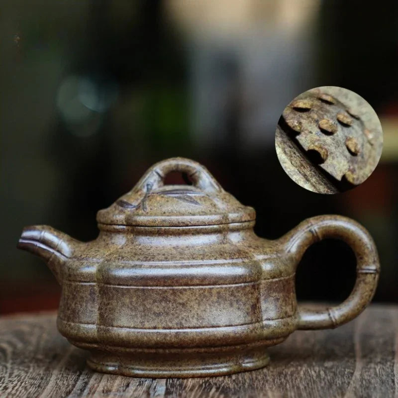 Teko Zisha Yixing Buatan Tangan Sepenuhnya [Periuk Sifang Zhu Gu] (Qing Duan Ni Dibakar Kayu Api - 160ml)