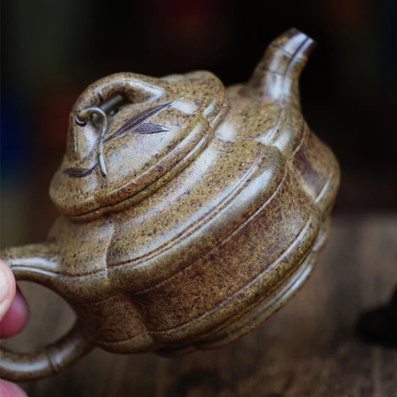 Teko Zisha Yixing Buatan Tangan Sepenuhnya [Periuk Sifang Zhu Gu] (Qing Duan Ni Dibakar Kayu Api - 160ml)