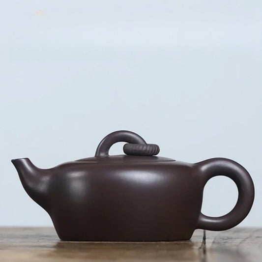 Teko Zisha Yixing Buatan Tangan Sepenuhnya [Periuk Bulat Rata Cincin Tunggal] (Lao Zi Ni - 200ml)