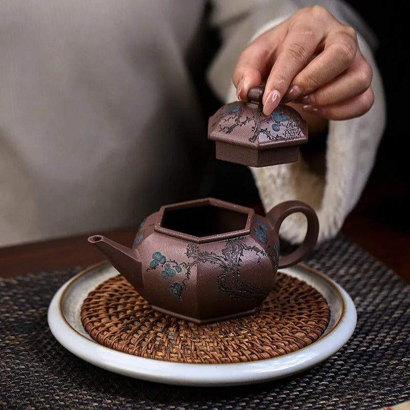 Full Handmade Yixing Zisha Teapot [Song Bai Zhi Zhi] (Ziyu Jin Sha - 250ml) - YIQIN TEA HOUSE | yiqinteahouse.com | 200-300ml, full handmade zisha teapot, teapot, teaware