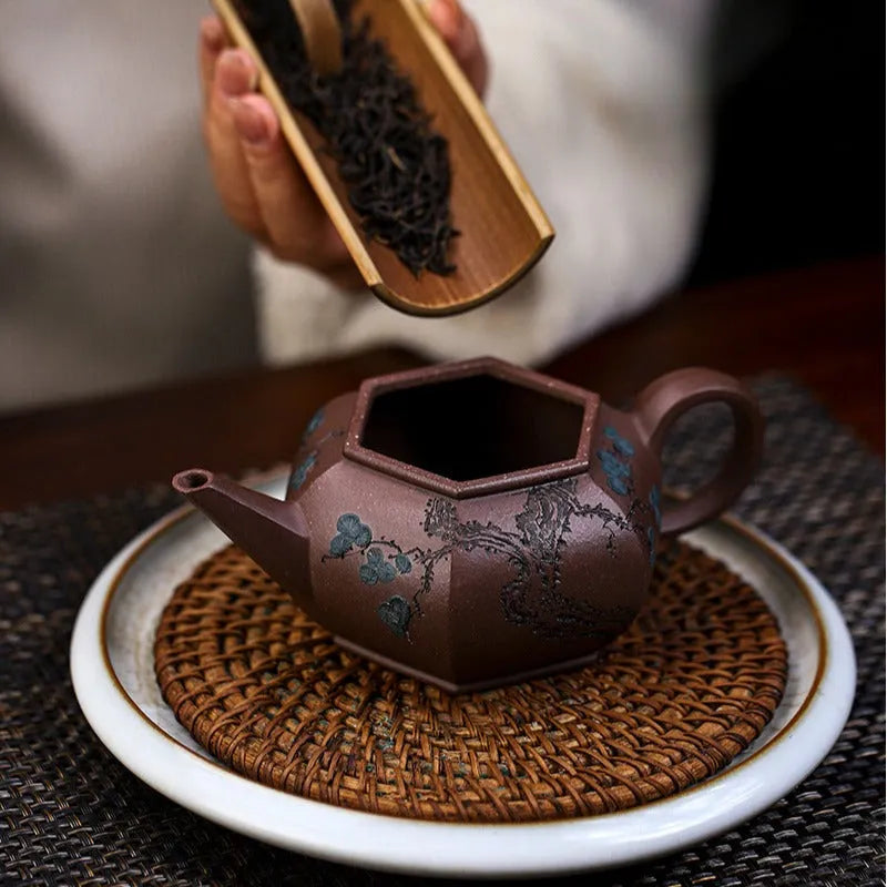 Full Handmade Yixing Zisha Teapot [Song Bai Zhi Zhi] (Ziyu Jin Sha - 250ml) - YIQIN TEA HOUSE | yiqinteahouse.com | 200-300ml, full handmade zisha teapot, teapot, teaware