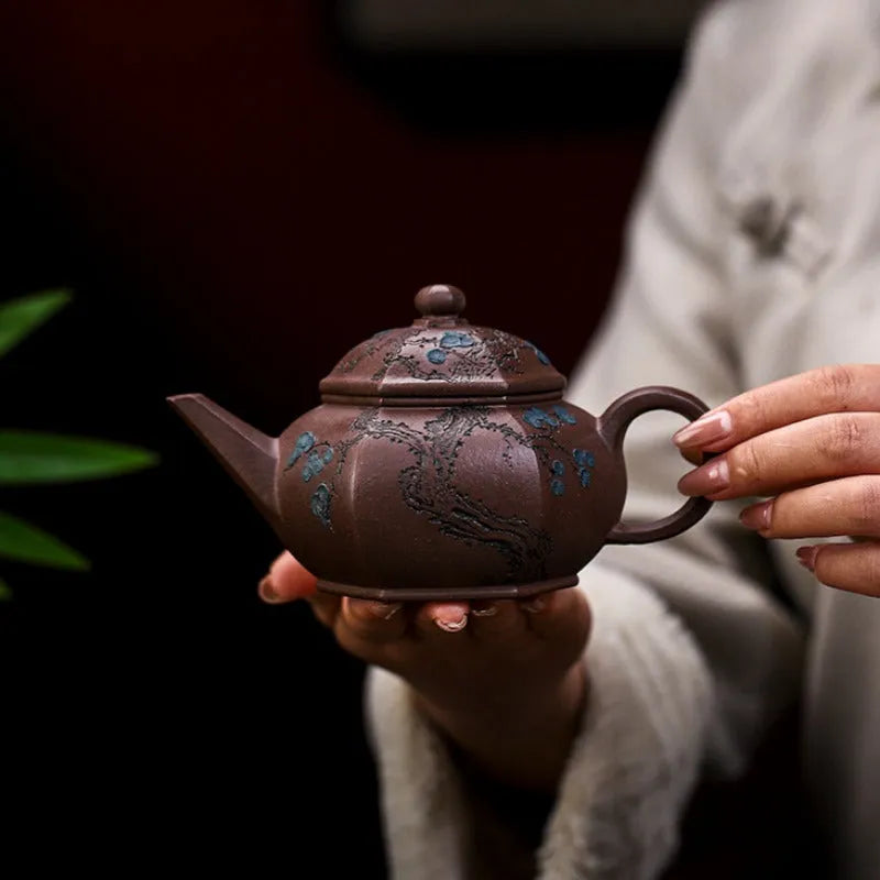 Full Handmade Yixing Zisha Teapot [Song Bai Zhi Zhi] (Ziyu Jin Sha - 250ml) - YIQIN TEA HOUSE | yiqinteahouse.com | 200-300ml, full handmade zisha teapot, teapot, teaware