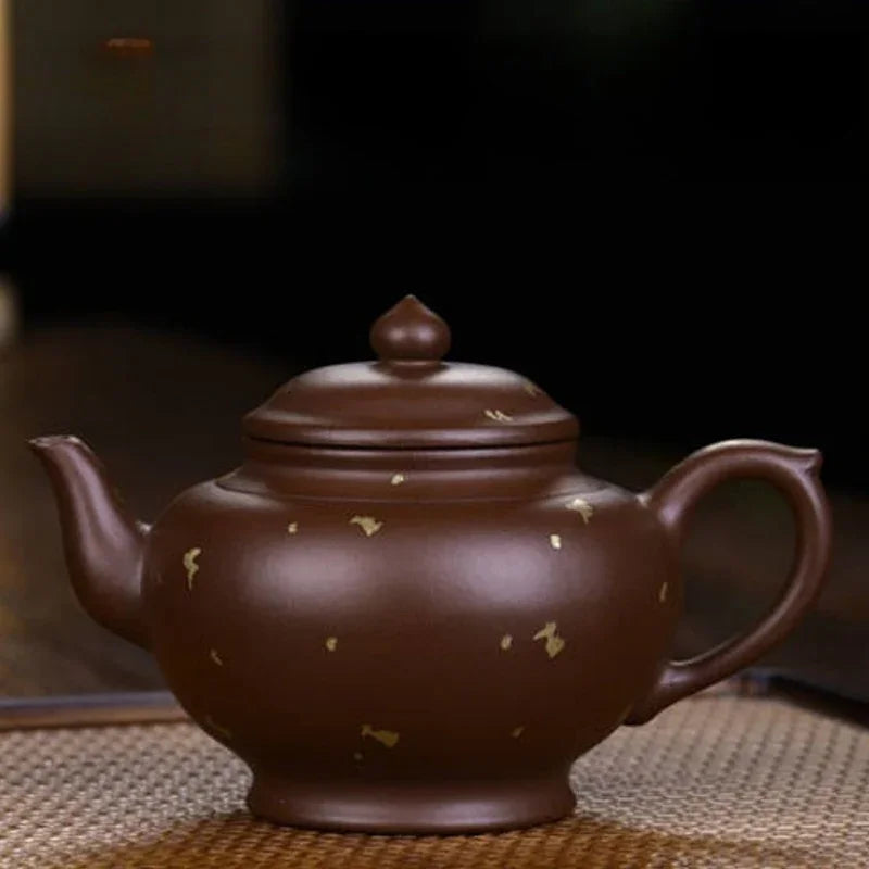 Teko Yixing Zisha Buatan Tangan Sepenuhnya [Periuk Xiao Ying Emas Tabur] (Zi Ni - 260ml)