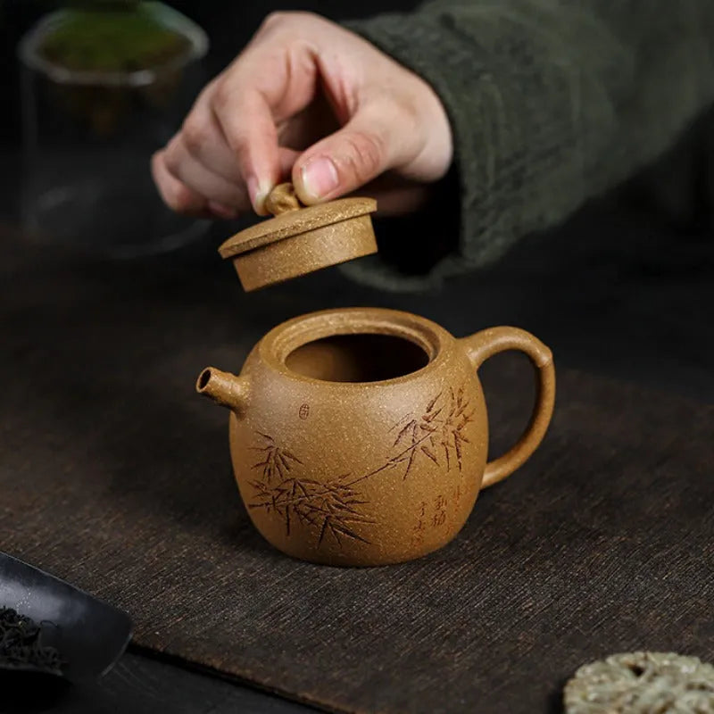 Full Handmade Yixing Zisha Teapot [Taihu Zhu Yun] (Huangjin Duan Ni - 180ml) - YIQIN TEA HOUSE | yiqinteahouse.com | <200ml, full handmade zisha teapot, new arrival, teapot, teaware