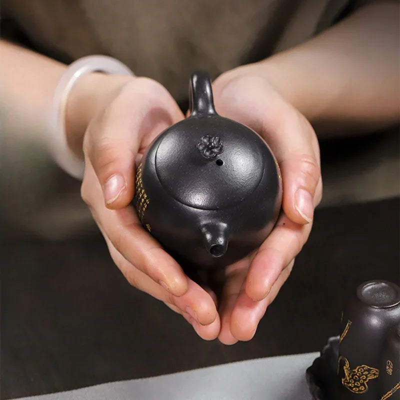 Full Handmade Yixing Zisha Teapot [Wen Xiang] 1 Pot 4 Cups with Tea Tray Set (Shi Huang - 150ml) - YIQIN TEA HOUSE | yiqinteahouse.com | <200ml, full handmade zisha teapot, teapot, teaware, teaware set