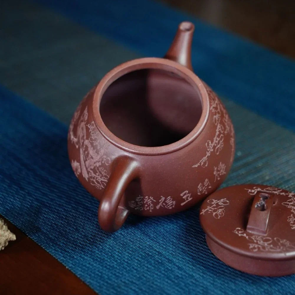 Théière Yixing Zisha entièrement faite à la main [Pot Wufu Shi Piao] (Zi Ni - 240 ml) 